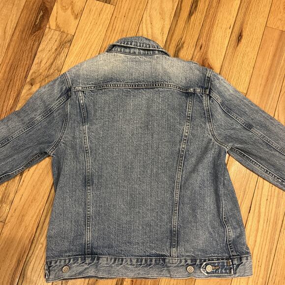 Lucky Brand Jean Jacket Tomboy Trucker Button Front Distressed Women Size Large - Picture 10 of 13